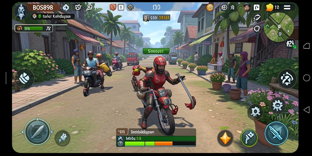 Tangkapan layar utama BOS898 menampilkan karakter sedang berinteraksi dalam gameplay Simulation.