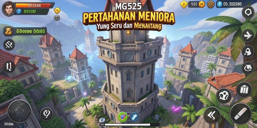 Tangkapan layar gameplay MG525 yang menunjukkan aksi pertahanan menara yang seru.